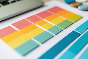 A close-up shot of a color palette on a white background. The color palette consists of squares of color in different shades of red, orange, yellow, green, and blue.