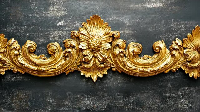 Ornate gold molding on a black background