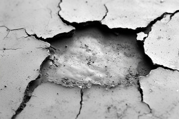 Obraz premium cracked concrete surface with hole showing damaged wall texture
