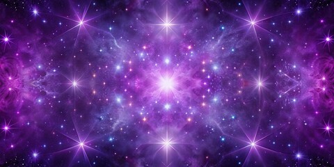 Symmetrical purple abstract background with stars and nebula