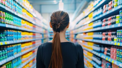 A driven female entrepreneur uses a tablet in a warehouse to efficiently explore and select products for delivery.