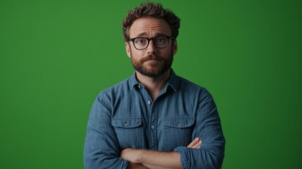 The teacher leans slightly forward suggesting engagement and interaction with imaginary students.