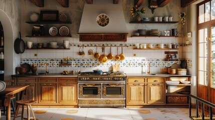 Rustic Kitchen with Vintage Stove and Tile Backsplash