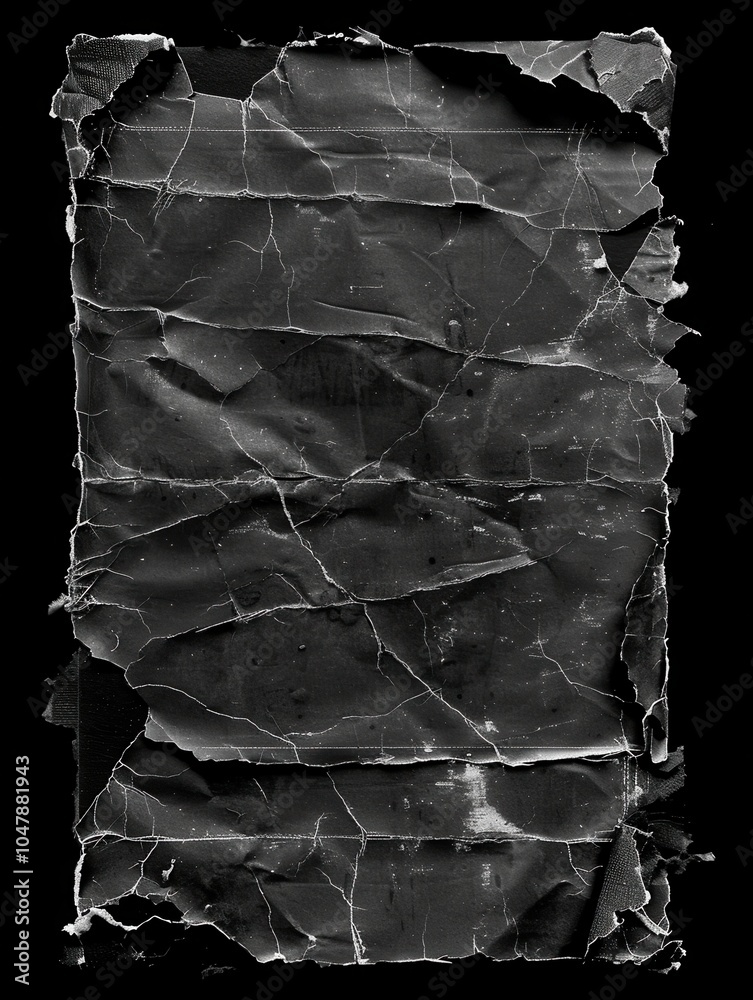 Aufkleber a black cardboard card shows significant aging and damage, with creases and a textured surface empha