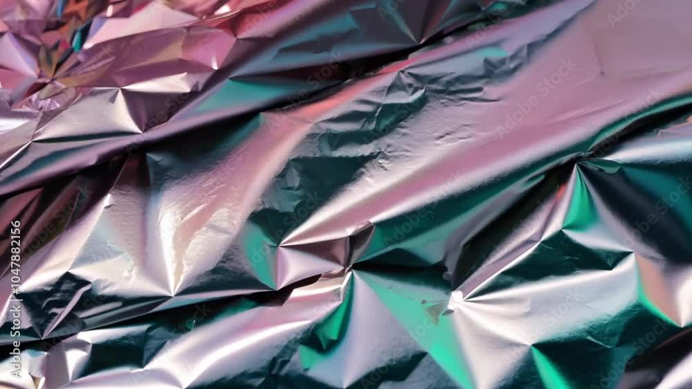 Fototapete a vibrant and crinkled metallic foil showcases a blend of colorful reflections, creating an intrigui