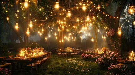 Enchanting Forest Dinner Party with String Lights and Candles