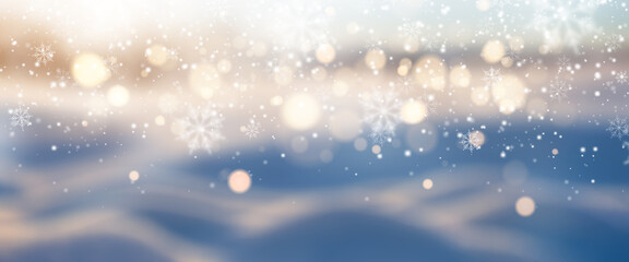 Obraz premium Snowflakes On Snow With Bokeh Of Christmas Lights