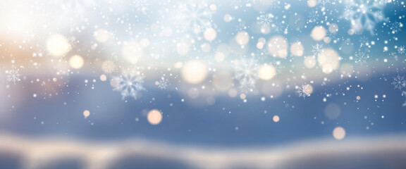 Naklejka premium Snowflakes On Snow With Bokeh Of Christmas Lights