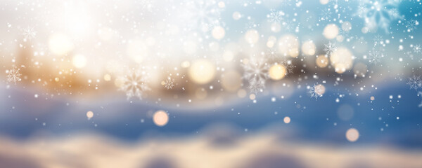 Snowflakes On Snow With Bokeh Of Christmas Lights