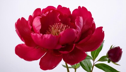Peony red on white background isolated. Beautiful flower.