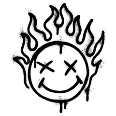 Spray Painted Graffiti Burning emoji smile isolated on white background.