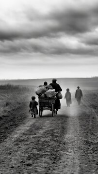 Stark portrayal - black and white depiction of Great Depression's drama, capturing intense hardship, emotional struggles, bleak realities of turbulent era through striking contrasts, powerful imagery.