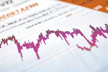 A close-up of a stock market chart showing a fluctuating line graph.