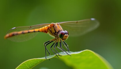  A dragonfly poised on a leafy stage