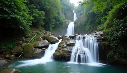 Fototapeta premium Majestic waterfall cascading into serene waters