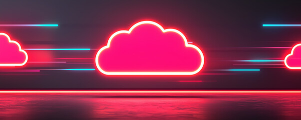 Obraz premium Serverless computing, vibrant cloud data, futuristic tech grid