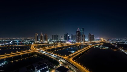 Fototapeta premium Vibrant cityscape at night illuminated by bright lights and bustling with activity