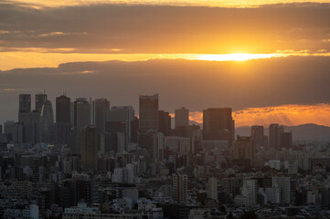 Fototapeta premium 東京都文京区春日から見た夕方の東京の都市景観