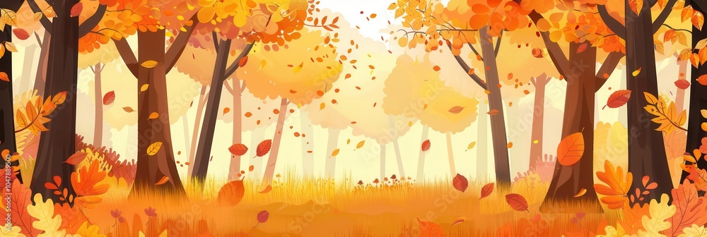 Aufkleber a tranquil forest filled with golden trees and bright fall leaves creating a captivating autumn atmo