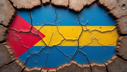  Cracked foundation of a colorful structure