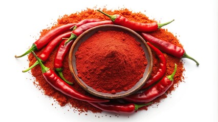 symmetrical red chilli powder on white background