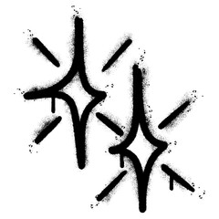 Spray Painted Graffiti stars sparkle icon Sprayed isolated with a white background. graffiti shining burst with over spray in black over white.
