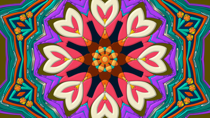 Abstract colorful psychedelic mandala kaleidoscope background pattern for a summer music festival
