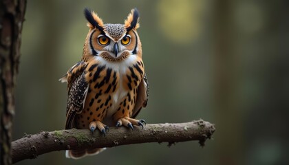  Spotted owl perched on a branch ready for the night