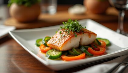  Delicious seafood dish with fresh vegetables ready to be savored