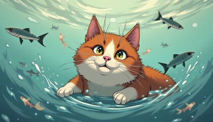  Felines underwater adventure with aquatic friends