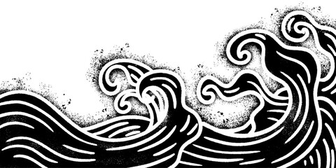 Spray Painted Graffiti Japan Ocean Sea Wave icon isolated on white background.