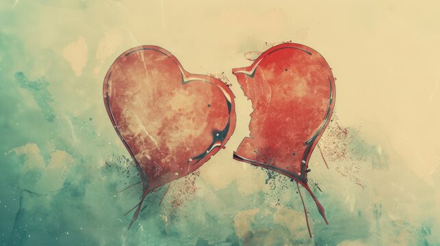 Naklejki A Broken Red Heart on a Textured Background