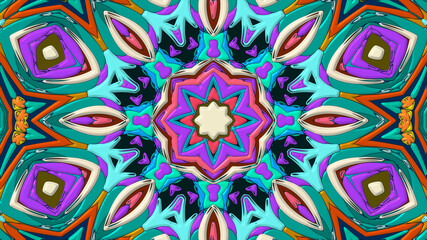 Abstract colorful psychedelic mandala kaleidoscope background pattern for a summer music festival
