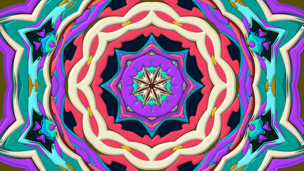 Abstract colorful psychedelic mandala kaleidoscope background pattern for a summer music festival
