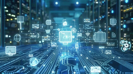 Fototapeta premium Futuristic digital background with blue tones
