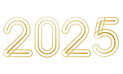 Golden hollow rounded number 2025