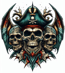Fototapeta premium TRIBAL TATOO トライバル タトゥ 刺青 ドクロ 海賊