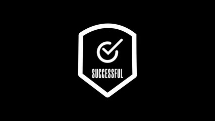 Glowing neon line Shield with check mark icon isolated on black backgroun