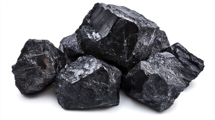 A cluster of black coal pieces on a white background.