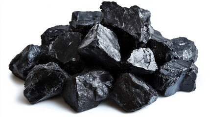 Obraz premium A pile of black coal pieces on a white background.