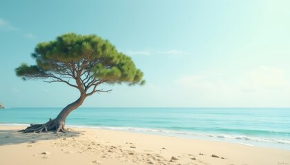  Tranquility by the sea  A solitary tree on a serene beach