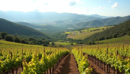 Fototapeta premium Vibrant Vineyard in the Heart of the Mountains