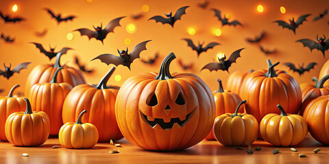 Spooky pumpkins with bats create festive Halloween atmosphere