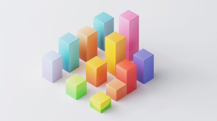 Colorful Geometric Blocks Arranged in a Pattern on a White Surface