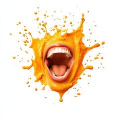 Vibrant orange splash with mouth open in a burst of creativity.