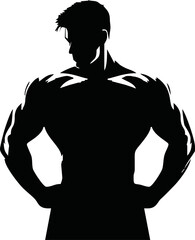 bodybuilder black and white silhouette illustration