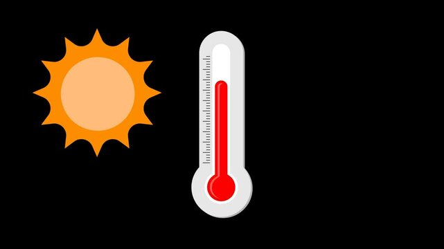 Animation of a thermometer going from a hot temperature to a cold temperature. Transparent background, Video 4K