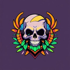 Skull Logo with Headphones and Tropical Design