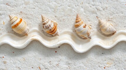 Seashells on Sandy Shoreline with Gentle Waves