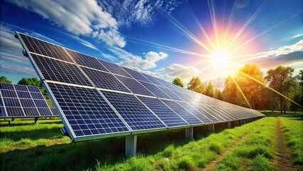 "Sunlight Conversion: Solar Power Array in Bright Sunshine"